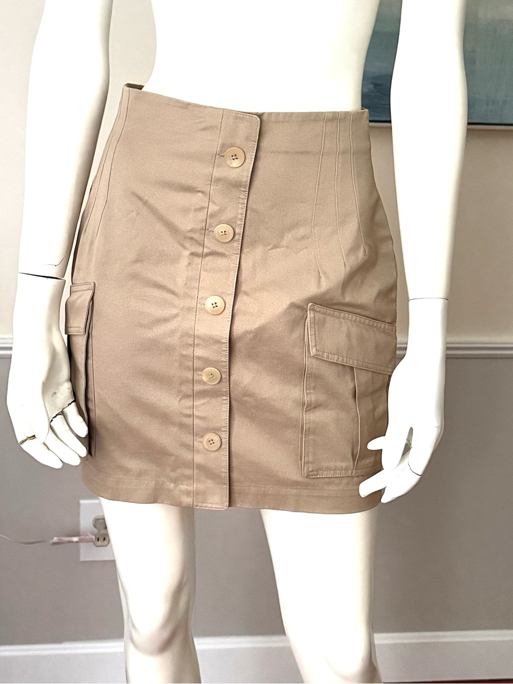 Alexander Wang Beige Button-Front Cargo Mini Skirt